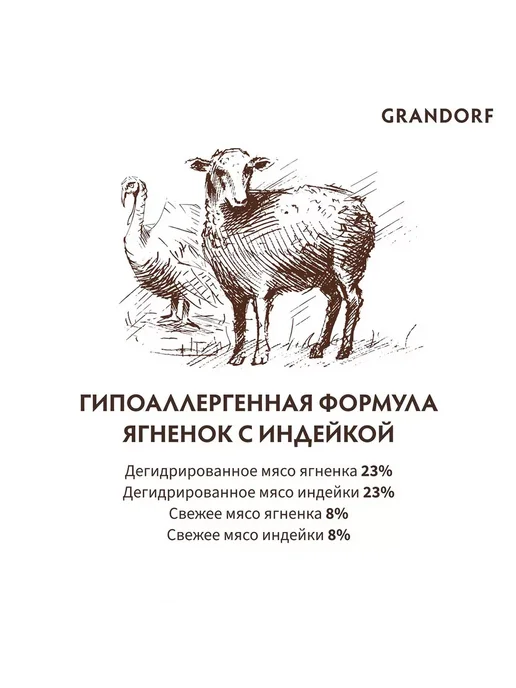 Сухой корм Grandorf' для собак, крупные, средние, щенки, индейка, ягненок, 1 кг, фото 5