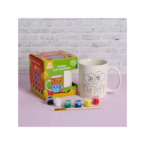 Набор кружка под раскраску "Сердечки" краска 6 цв