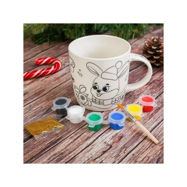 Кружка под роспись "Веселого Нового года" Лиса и заяц 250 мл