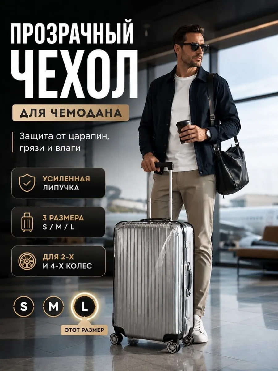 чехол для чемодана l плотный прозрачный