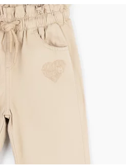 Бежевые утеплённые брюки Paperbag с вышивкой