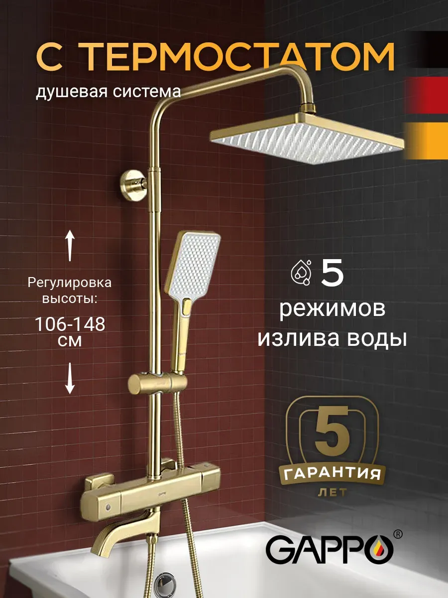 Душевая система с тропическим душем и термостатом
