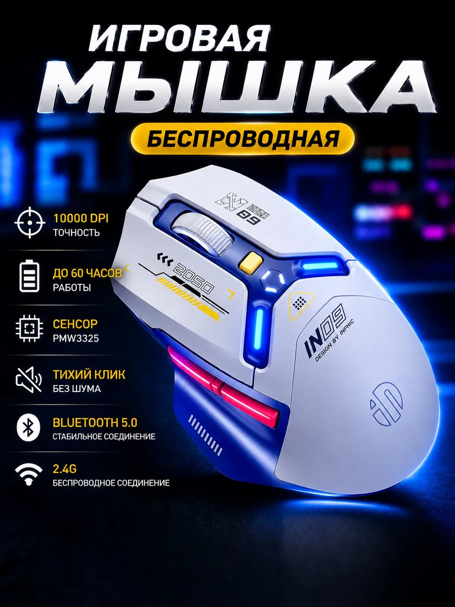 Мышка беспроводная игровая для компьютера ноутбука