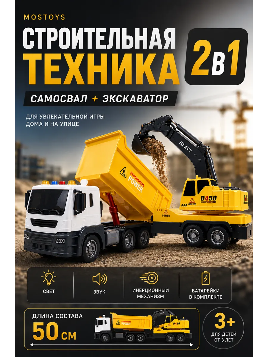 Машинка инерционная Самосвал + Экскаватор