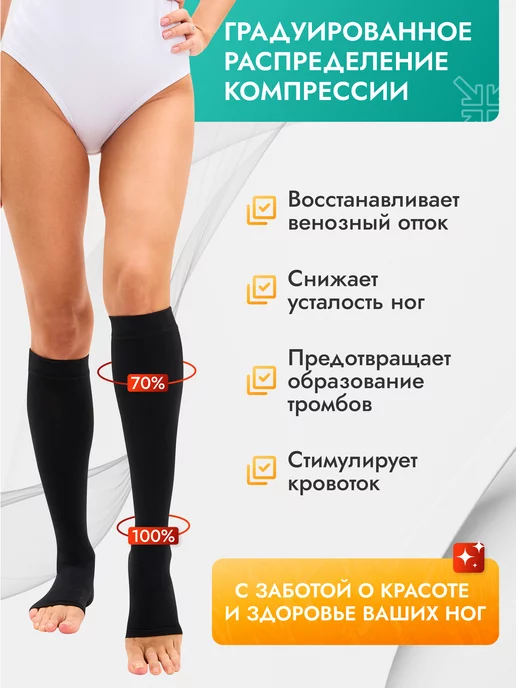 центр компресс Гольфы компрессионные 2 класс женские от варикоза и отеков, черный, фото 2