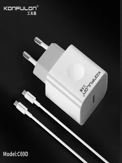 Адаптер для быстрой зарядки USB Type-C+ кабель type-c