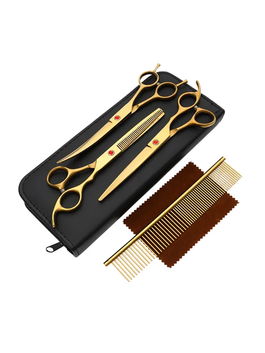 PetGrOOm набор ножниц для стрижки собак 4в1, набор для груминга, желтый, фото 2