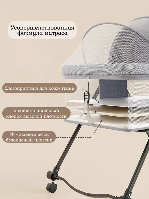 LKK Кроватка для новорожденного складная, черный, фото 4