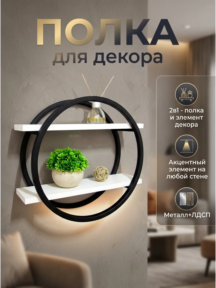 Полка декоративная настенная круглая для интерьера