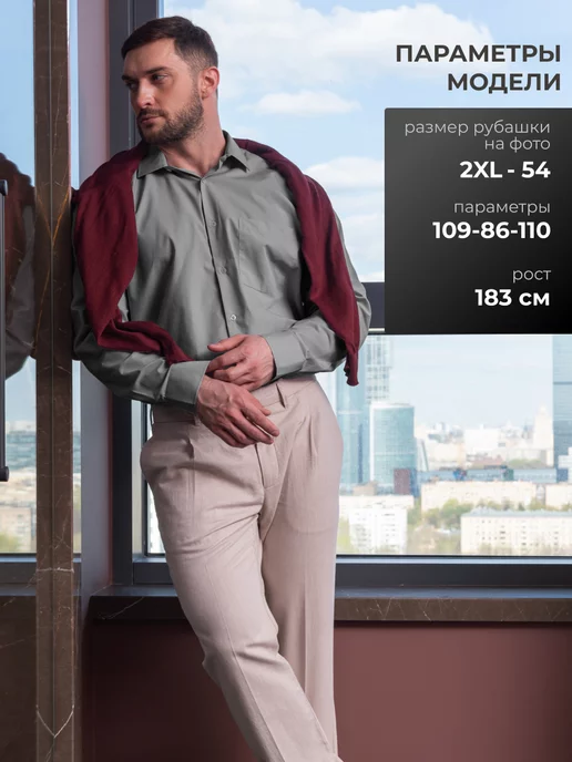 OSSBORN WEAR Рубашка мужская классическая с длинным рукавом, серый, фото 4