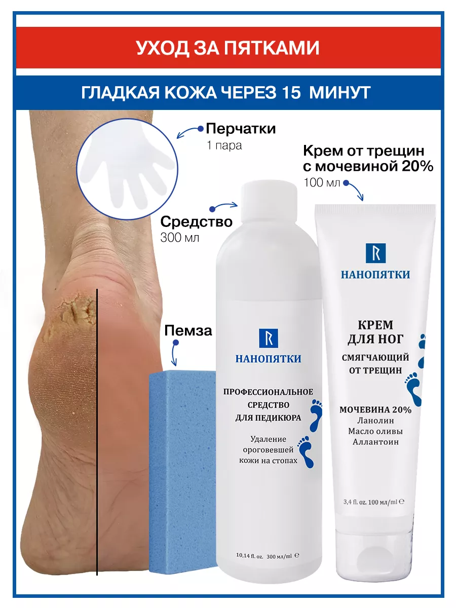Уход за пятками от трещин средство и крем с мочевиной 20%