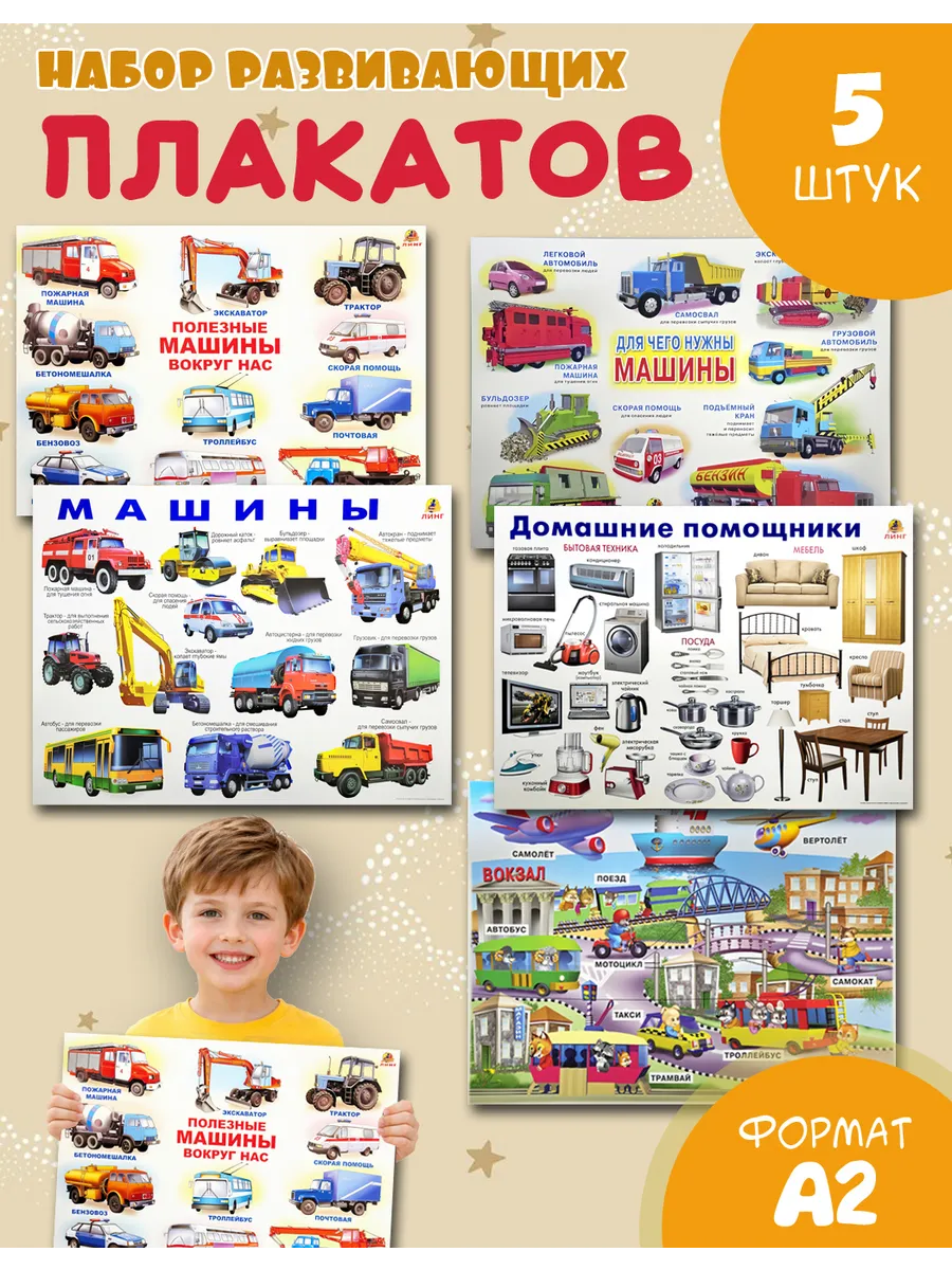 Обучающие учебные плакаты для детского сада набор 5шт A2