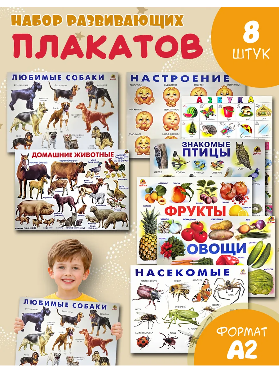 Обучающие учебные плакаты для детского сада набор 8шт A2