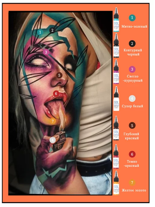 SOULINK Tattoo ink краска для тату Ярко оранжевый 30мл Soulink Пигмент, 30 мл, фото 6
