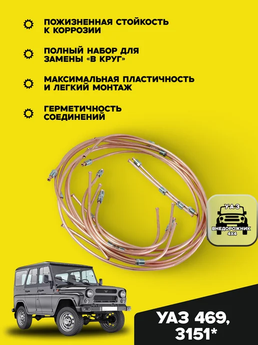 UAZ TUNING GROUP Комплект тормозных трубок для УАЗ 469, 3151 медные (12 шт.), 12 шт, фото 2