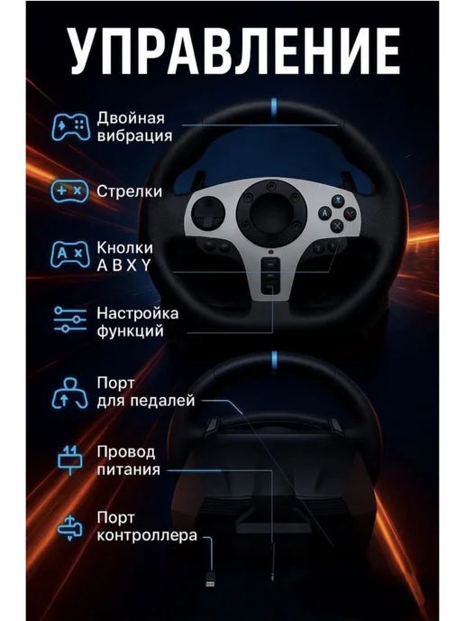SMILE POZITIVE Руль игровой для ПК 900 градусов с педалями, вариант, фото 2