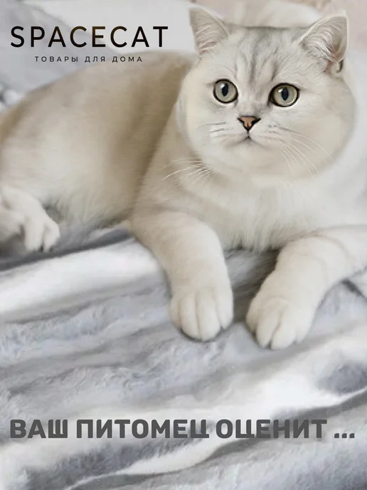 SPACECAT Плед пушистый 200 на 220 на кровать евро меховой НГ, белый, фото 7
