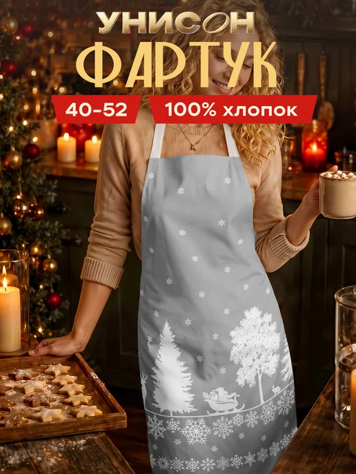 Унисон Фартук новогодний кухонный женский, белый