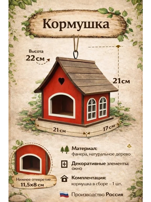 PinePeak Кормушка для птиц деревянная для дачи и сада, вариант, фото 6