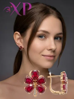 Серьги цветы бижутерия с камнями
