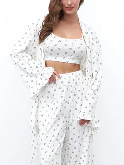 Пижама тройка со штанами и халатом mimi pajamas 252724279 купить за 4 633 ₽ в интернет-магазине Wildberries