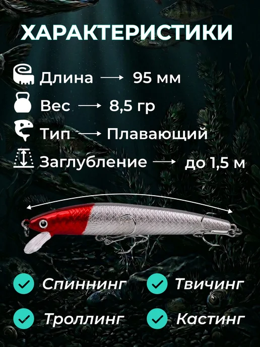 Love.Shine.Fish Воблер для рыбалки набор 10 штук суспендер минноу плавающий, вариант, фото 7