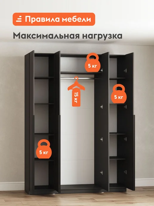 Правила мебели Шкаф для одежды Сеул Белый Без дополнительных элементов, серый, фото 3