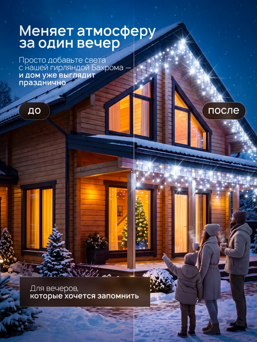 Dewlight Гирлянда уличная бахрома новогодняя на стену 50м, вариант, фото 5