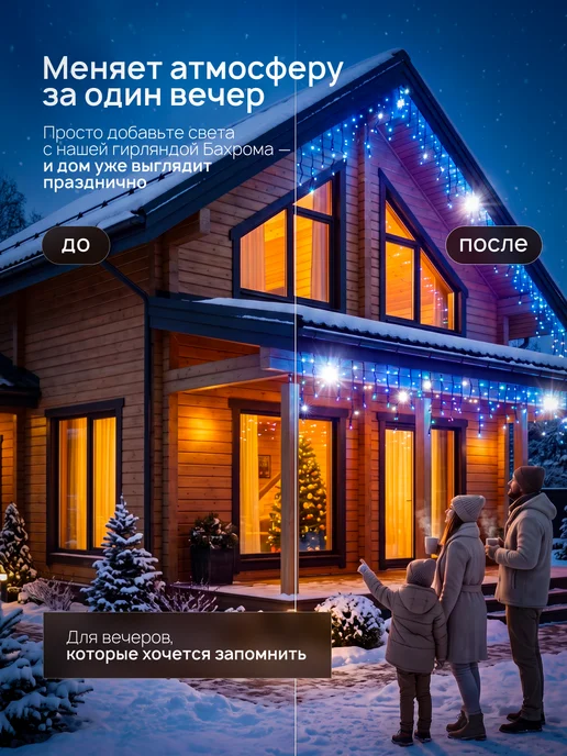 Dewlight Гирлянда уличная бахрома новогодняя на стену 12м, 36 м, фото 5