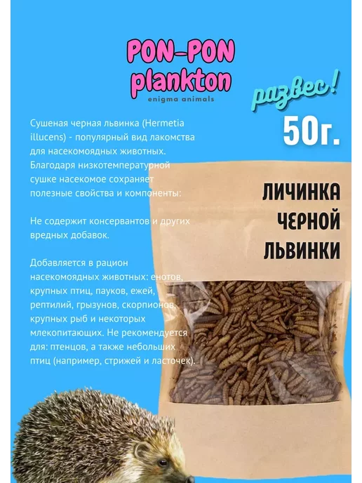 ZooAqua Личинка черной львинки, цельная, сушеная, дой-пак 100 гр, 50 г, фото 2