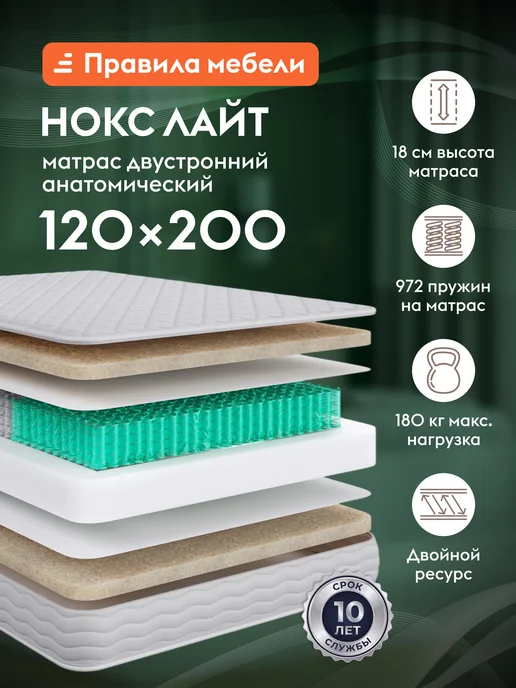 Правила мебели Матрас 90х200 пружинный Нокс лайт, Белый, 120x200