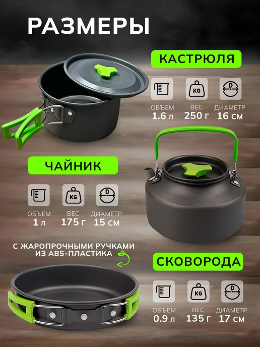 НаТропе Посуда походная (кастрюля - котелок, чайник, сковорода), зеленый, фото 6