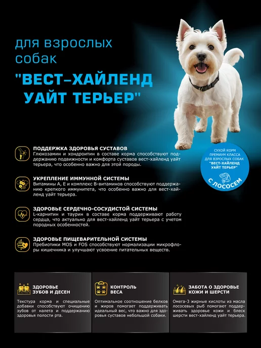Сухой корм QUATTRO Вест-Хайленд Уайт для собак, лосось, 0,8 кг, фото 2