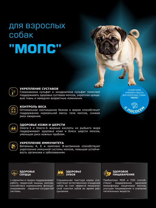 Сухой корм QUATTRO Мопс для собак, лосось, 2,5 кг, фото 2