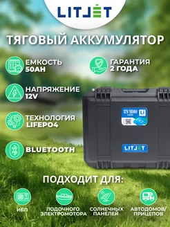 Аккумулятор тяговый LiFePO4 12V 50Ah с Bluetooth в кейсе