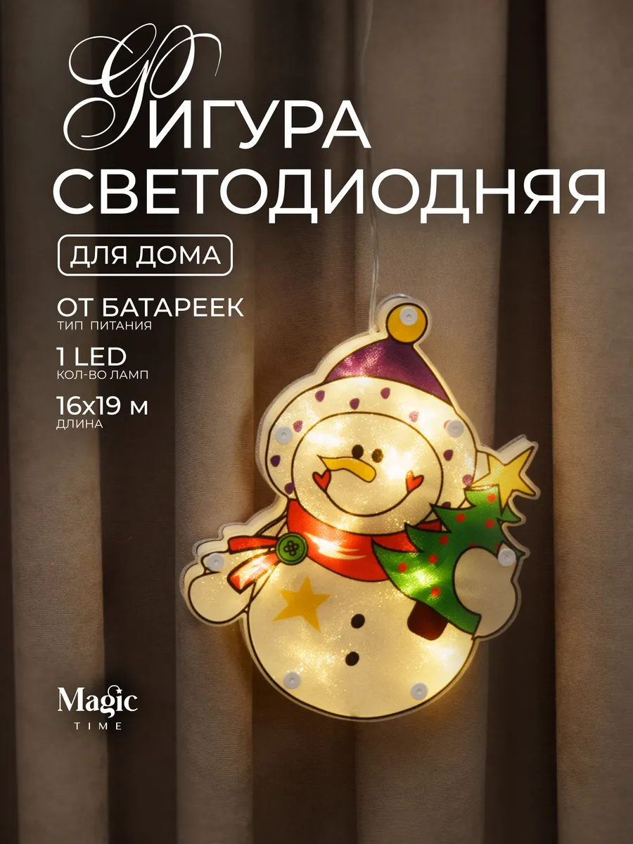Светодиодная фигура на окно Снеговик из ПВХ 19х16 см