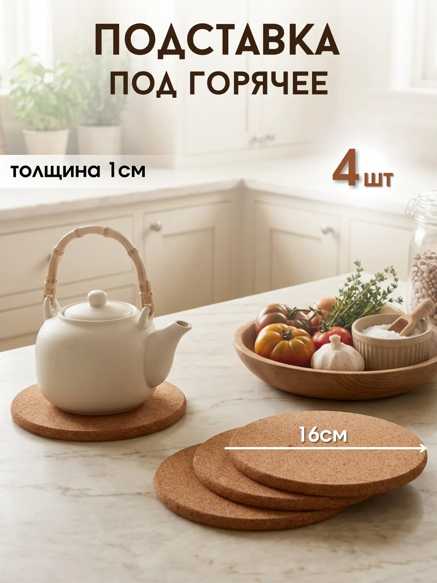 Подставки под горячее 16 см, пробковые