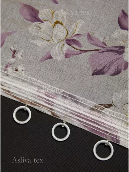 Asliya-tex Тюль под лен 200х250 см в гостиную и спальню с цветами, 200x250 см, фото 3