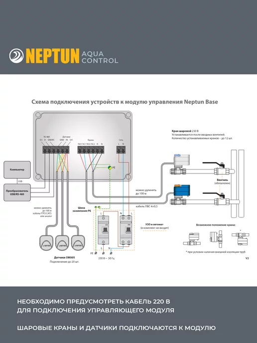 NEPTUN 1 2 Система Защиты от Протечек Воды 2крана 2датчика, 2 шт, фото 7