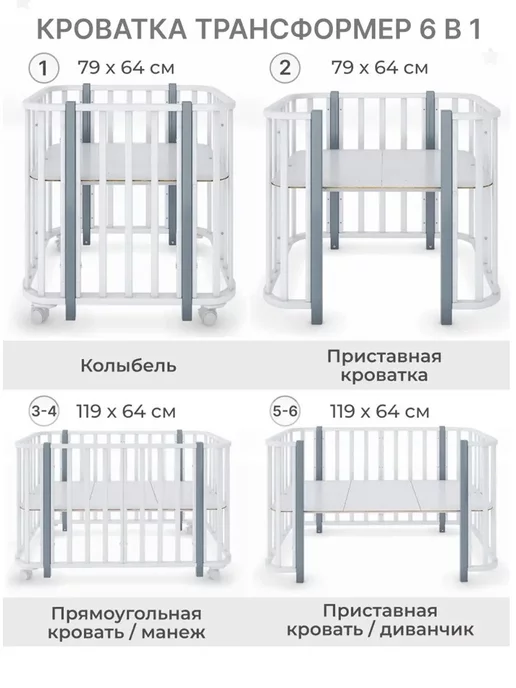 Кроватки Drema Детская кровать для новорожденного LiLoo с серыми стойками, серый, фото 2