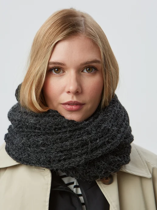 WIN&WOOL Снуд вязаный теплый шарф меланж, черный, фото 2
