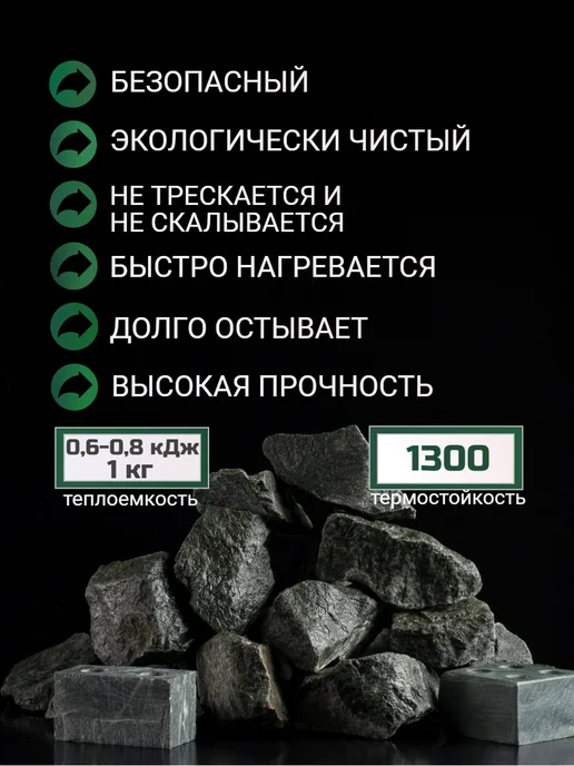 Камни для бани и сауны Габбро-диабаз колотый 20 кг, 20 кг, фото 2