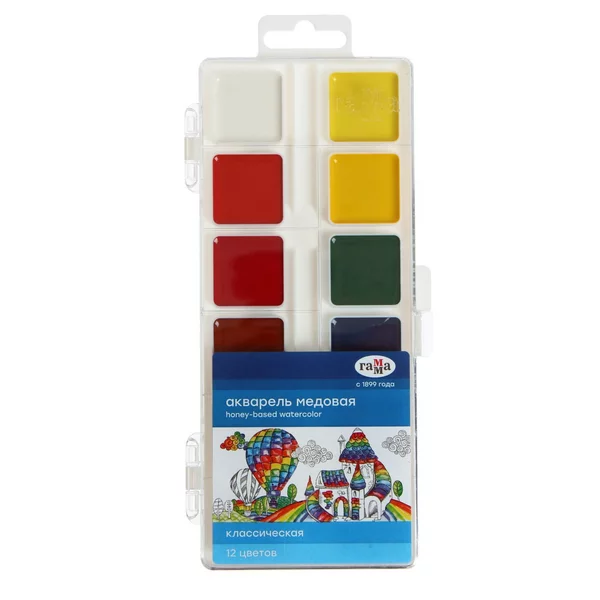 Акварель 12 цветов Гамма Классическая, медовая, без кисти