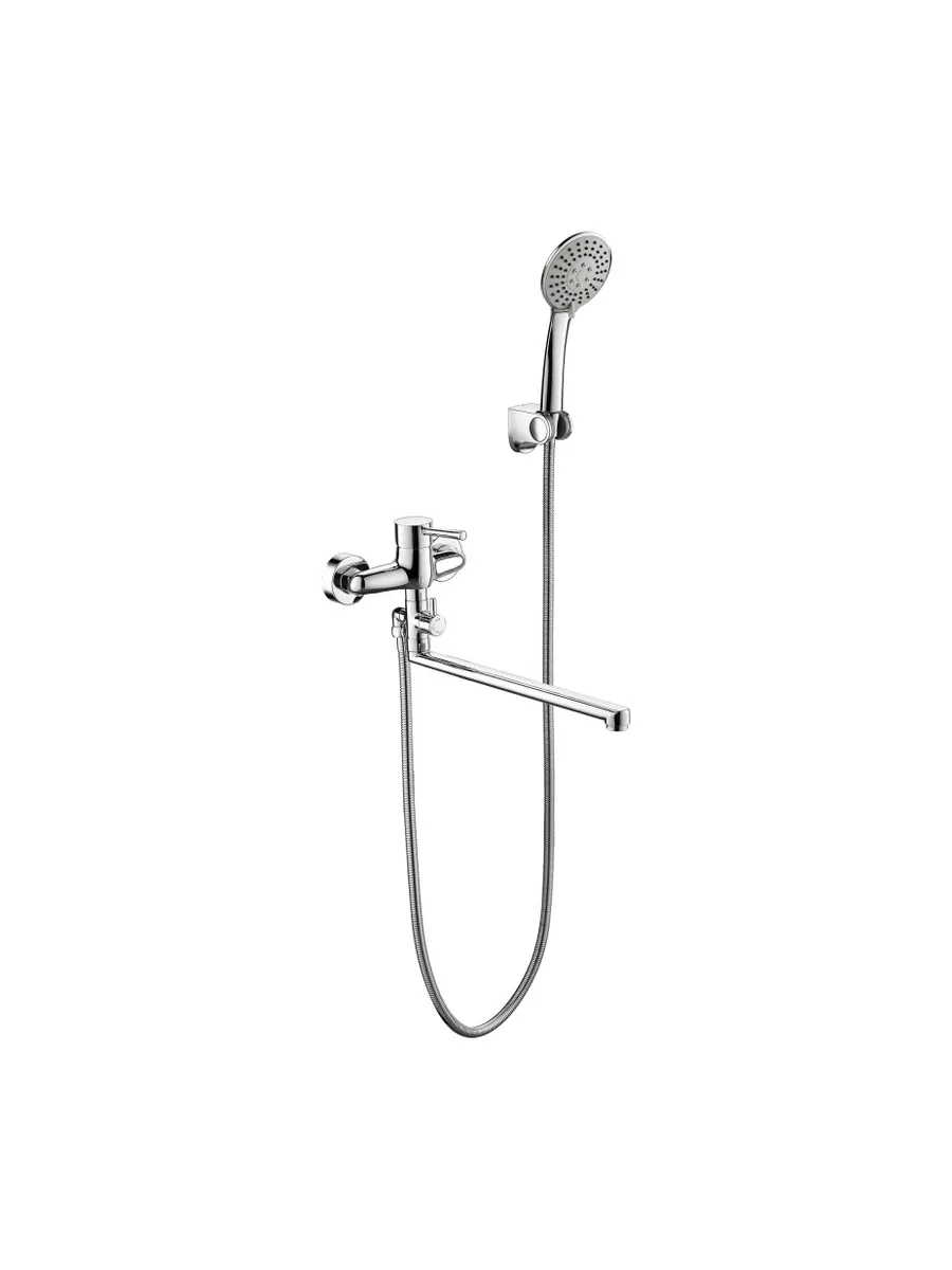 F6332366CP-01L-RUS BRAVAT SLIM Смеситель для ванны длинный излив с аксессуарами (к/к 12)