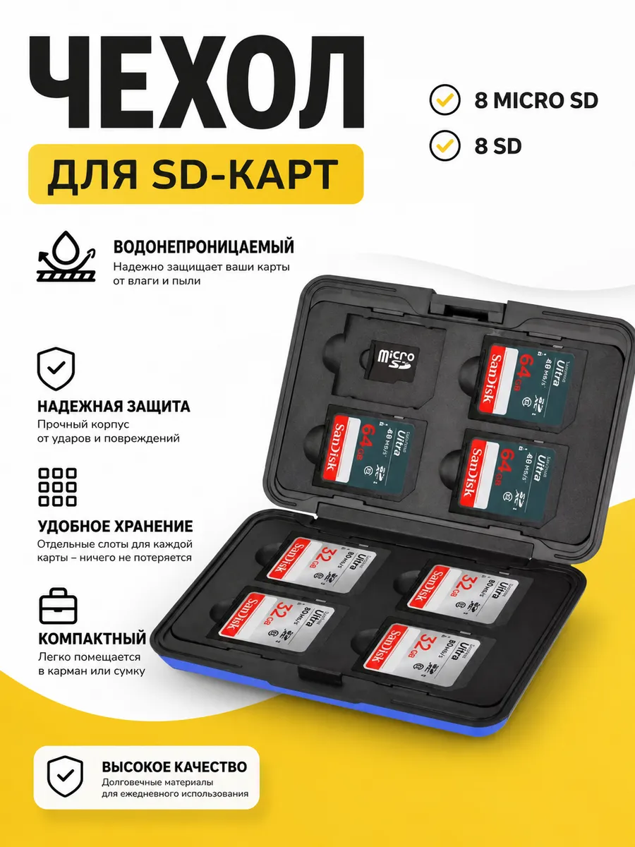 Чехол и органайзер для SD card ударопрочный синий