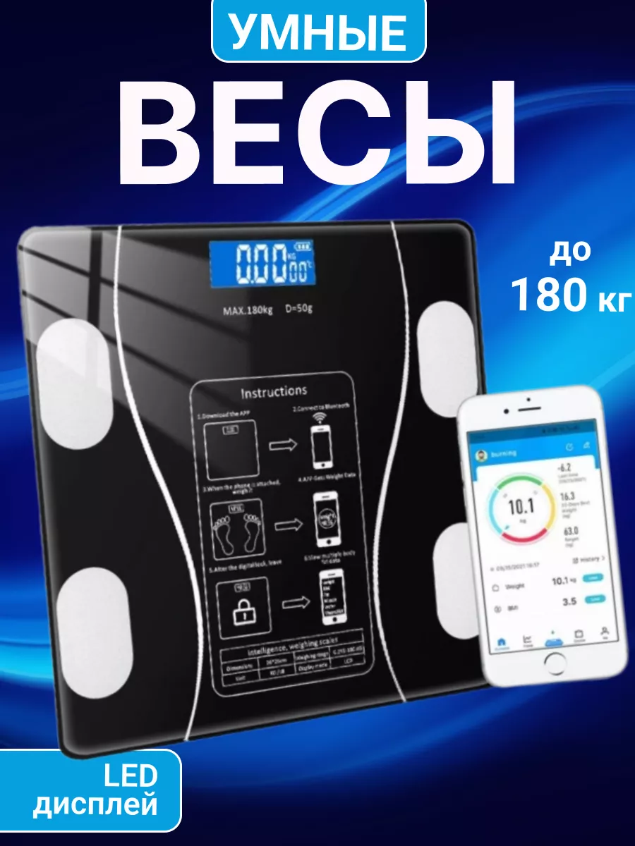 Весы напольные электронные с приложением для дома 180 кг
