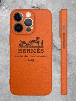 Чехол на iPhone 13 Pro Max принт Hermes цвет оранжевый