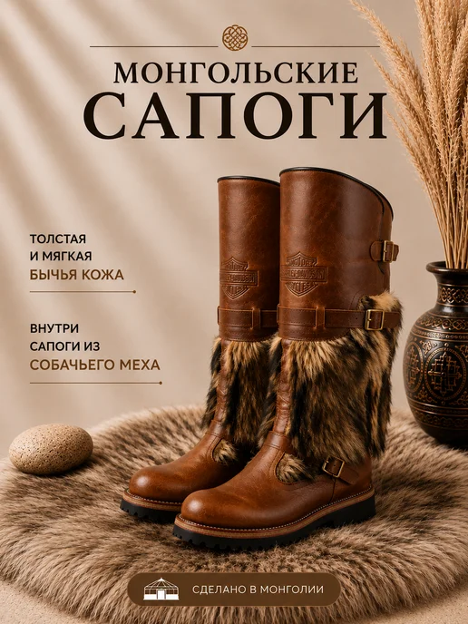 Монгольские унты Унты зимние монголки Харли, коричневый