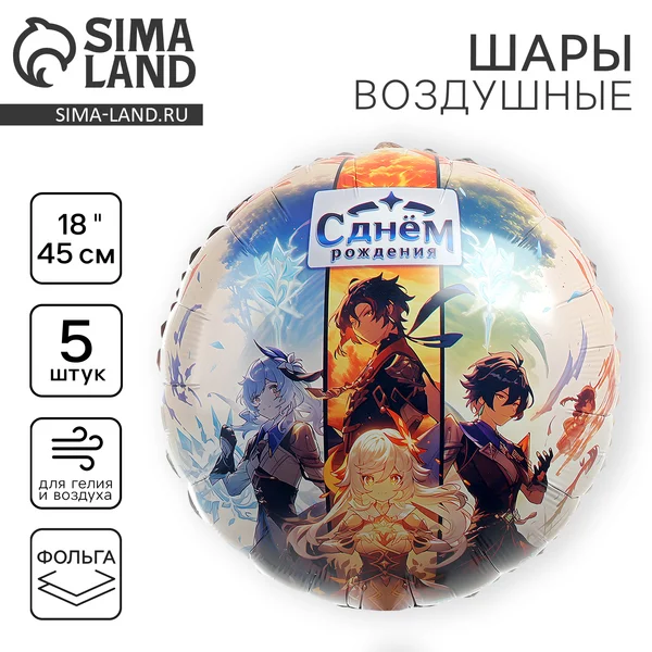 Шарики воздушные фольга "С днём рождения" набор 5 штук