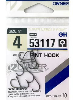 Крючки для рыбалки OWNER PINT HOOK № 4 универсальные. Япония